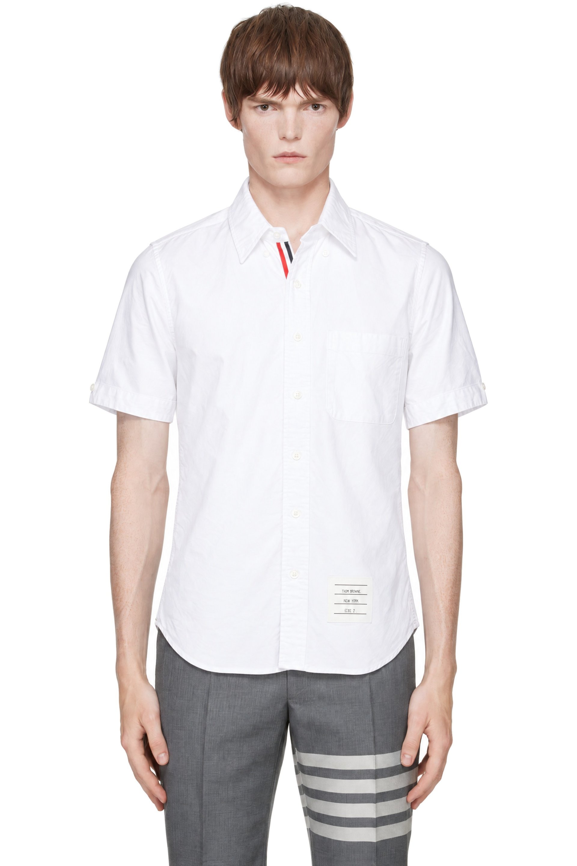 Thom Browne - Chemise à manches courtes blanche en toile oxford