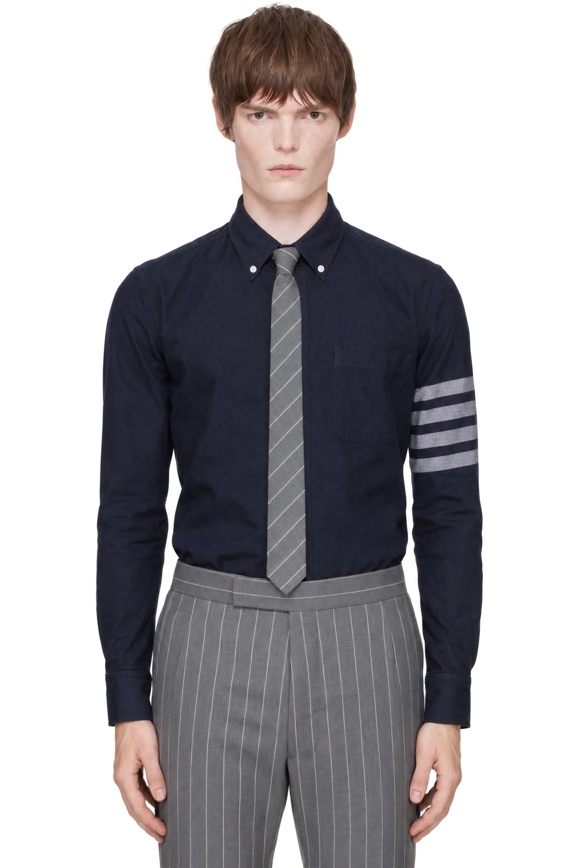 Thom Browne - Chemise bleu marine en flanelle à quatre rayures