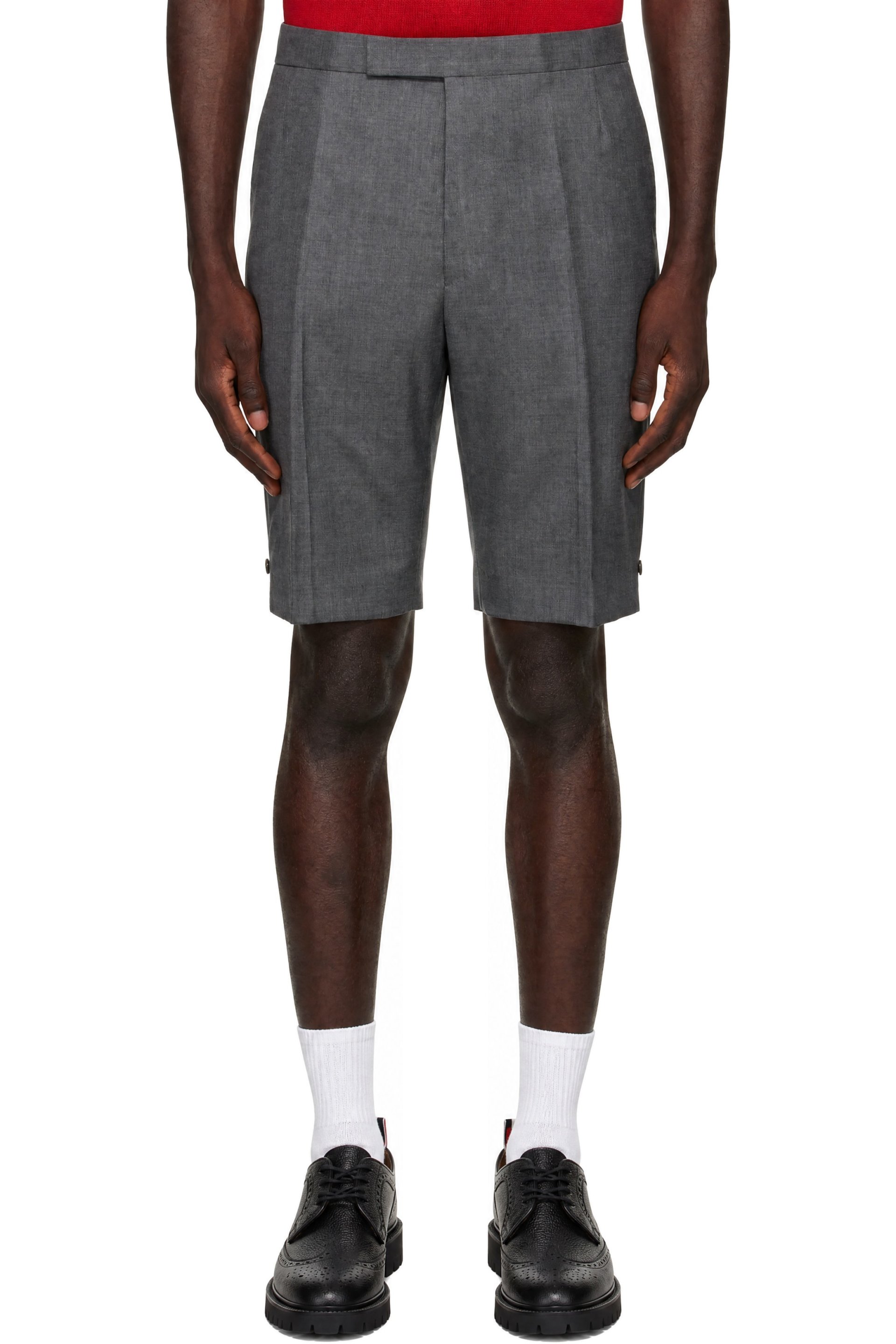 Thom Browne - Short gris en sergé de laine super 120s à patte arrière