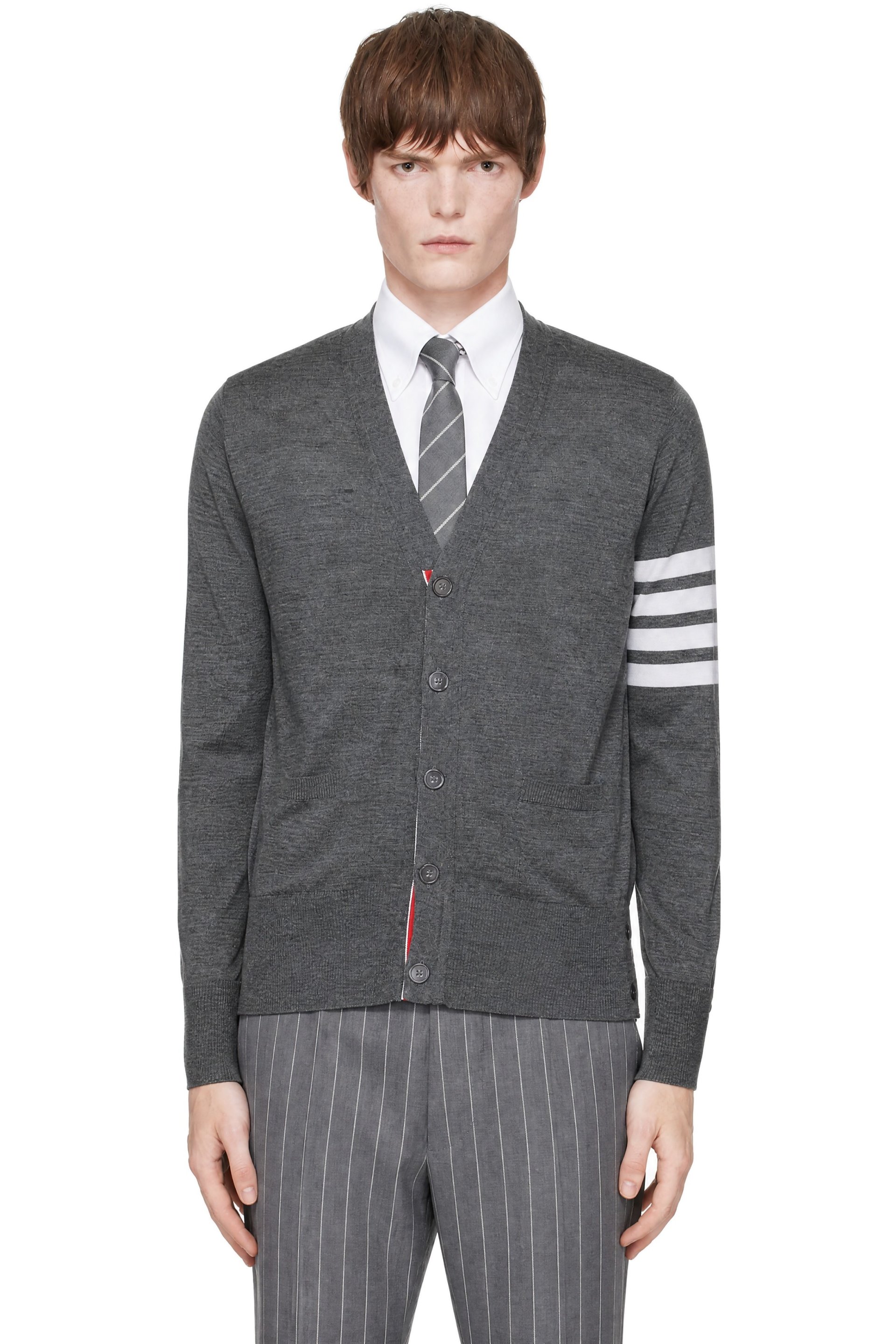 Thom Browne - Gray Merino Wool 4-Bar Classic V-Neck Cardigan