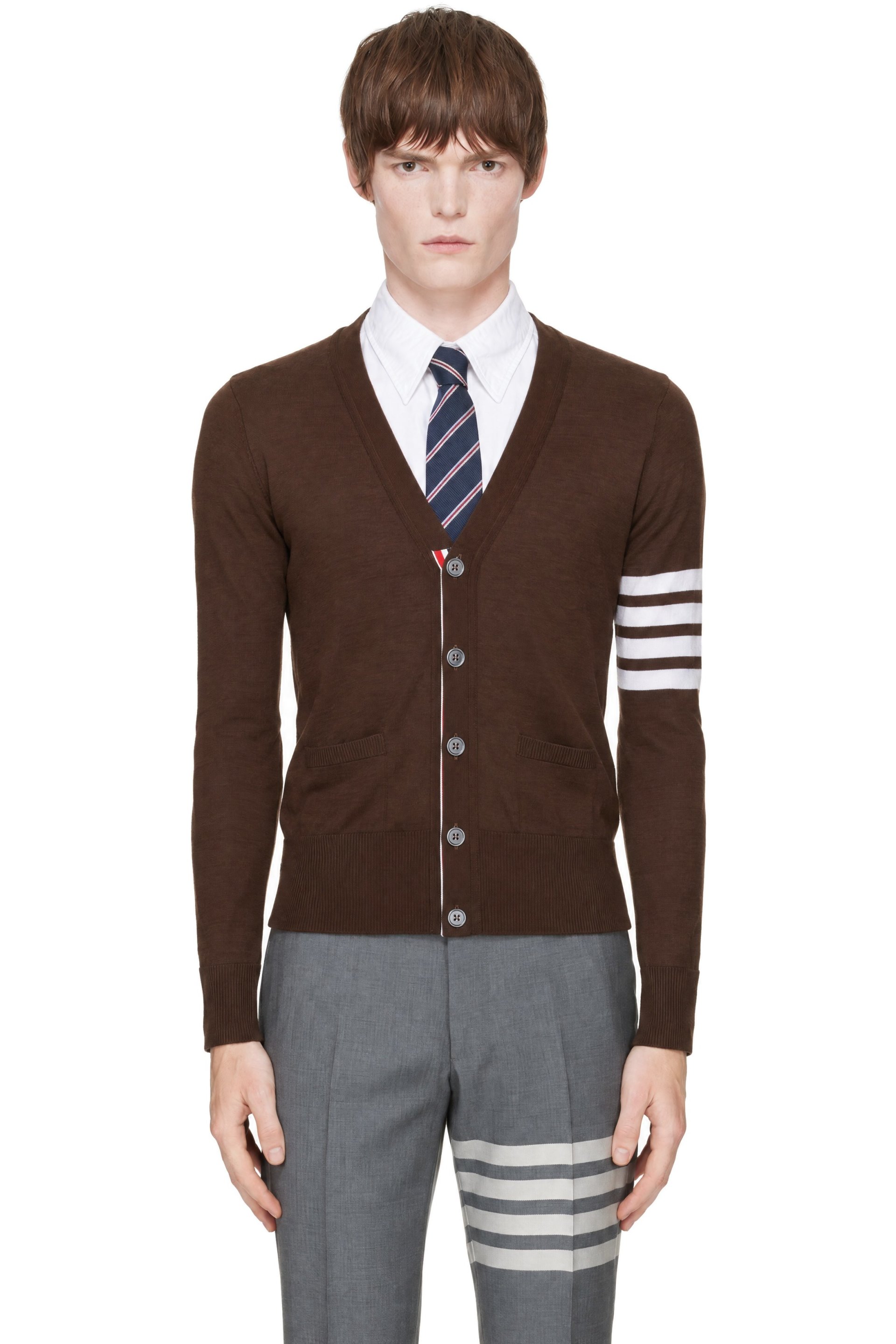 Thom Browne - Brown Merino Wool 4-Bar Classic V-Neck Cardigan