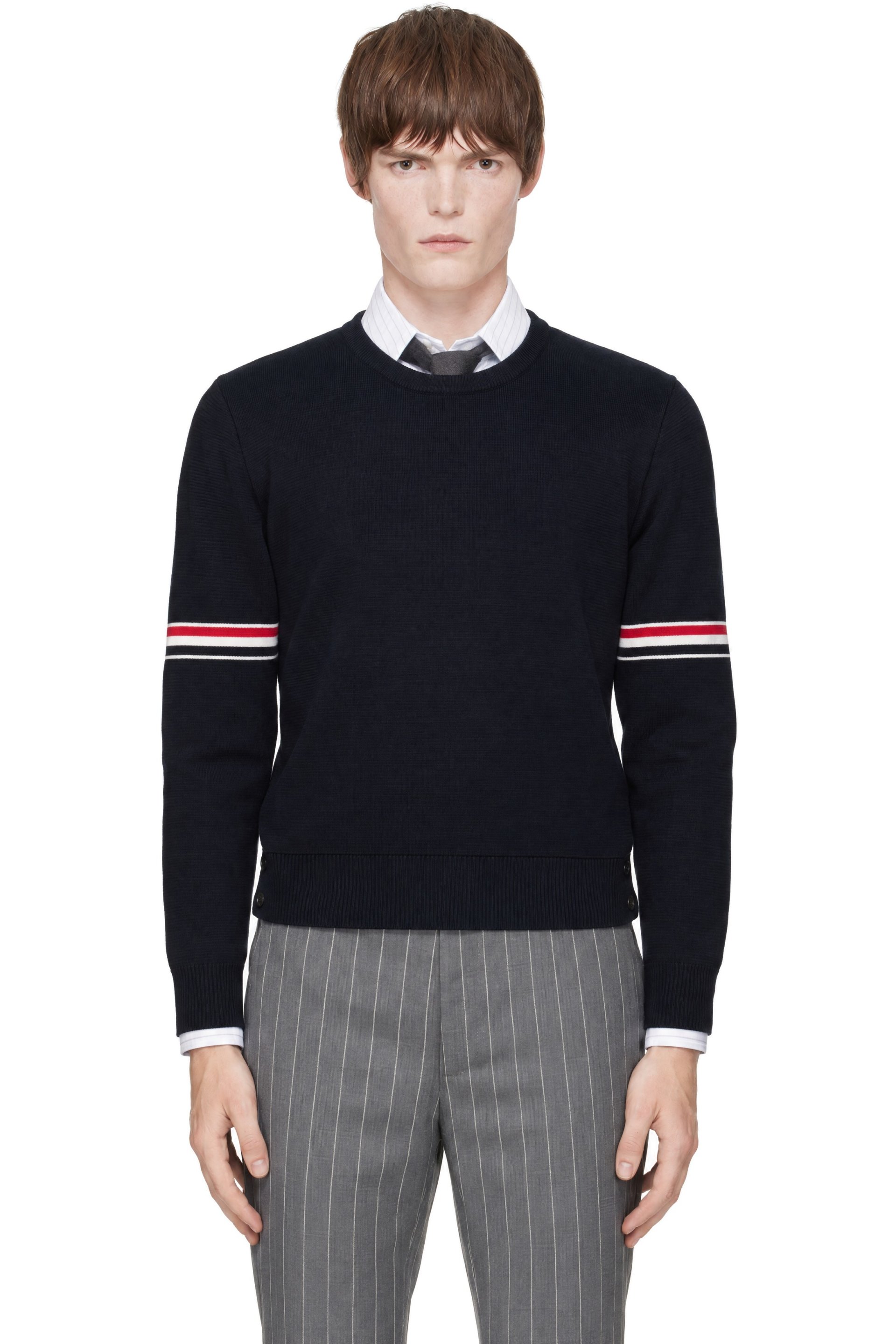 Thom Browne - Navy Milano Stitch Pullover RWB Armband Sweater