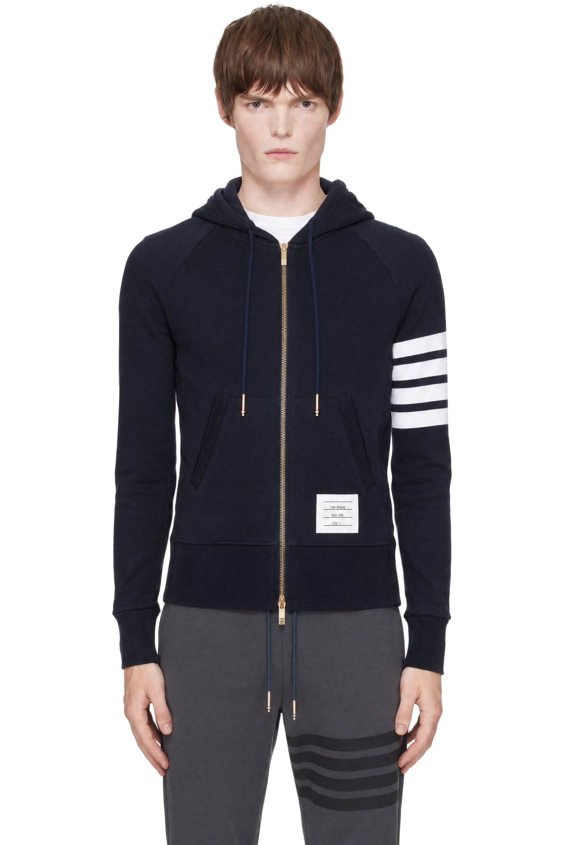 Thom Browne - Navy Classic Loopback 4-Bar Zip-Up Hoodie