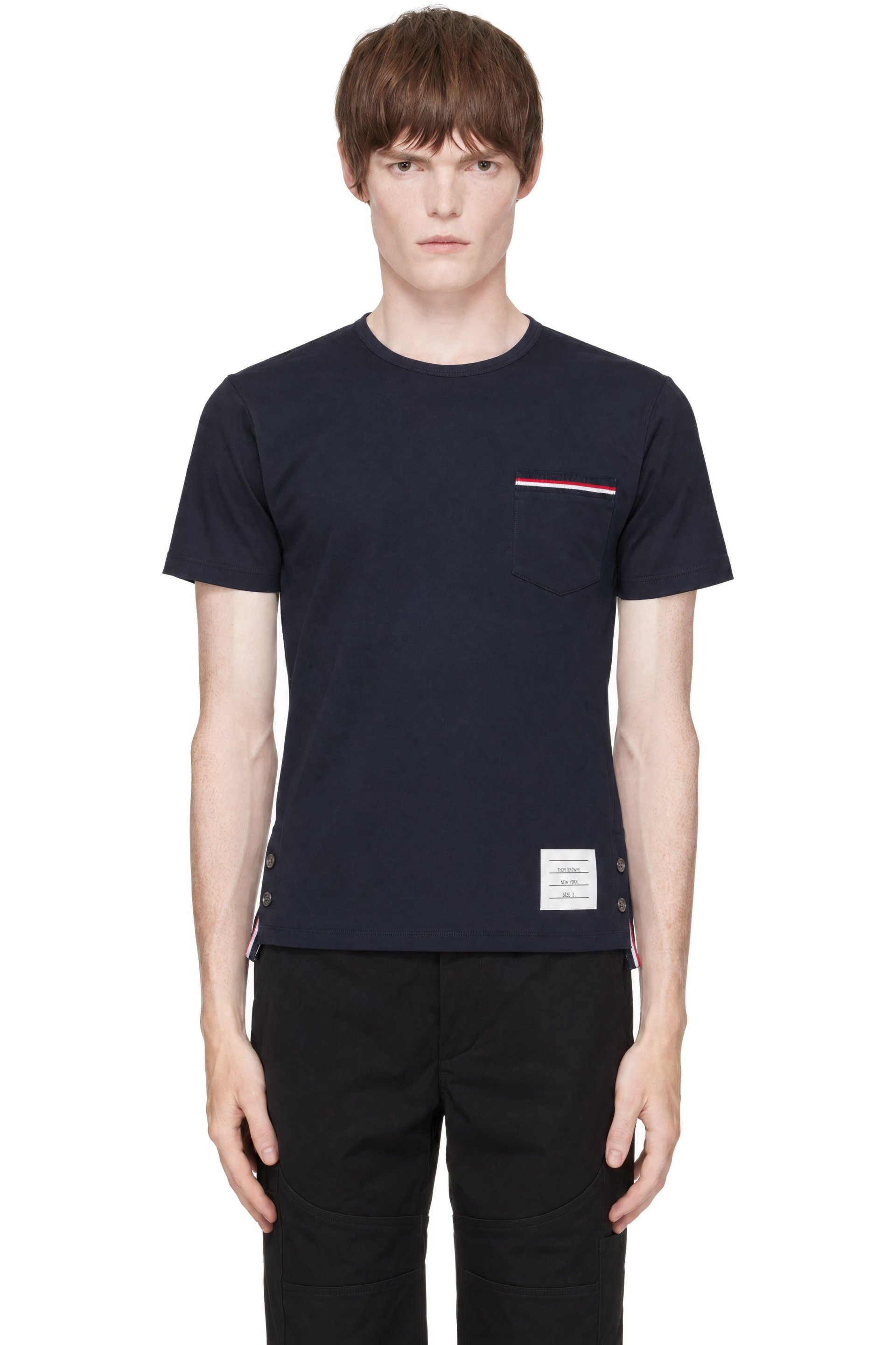 Thom Browne - Navy Jersey RWB Stripe Pocket T-shirt