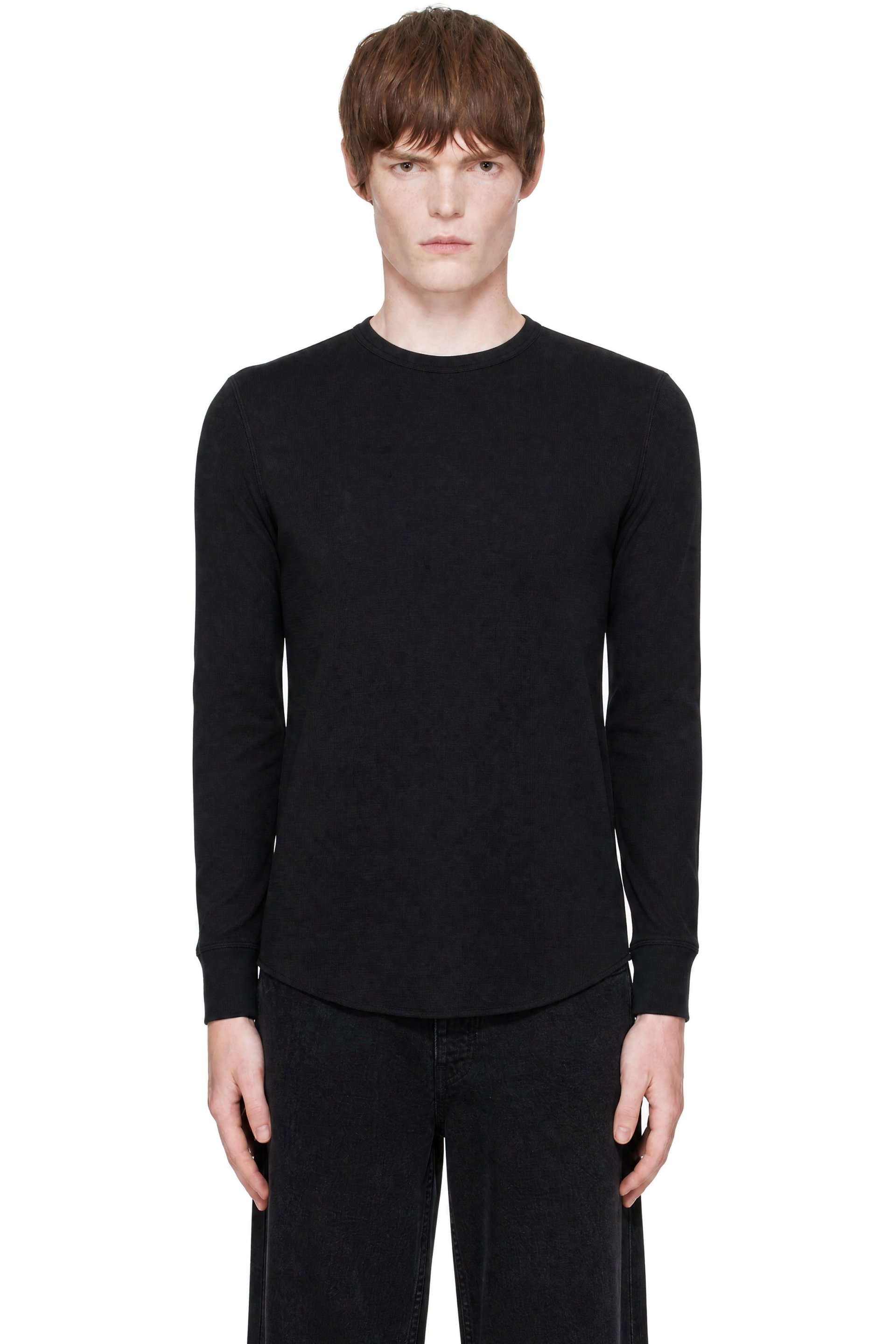 Sunflower - T-shirt à manches longues noirs en tricot gaufré de coton et laine