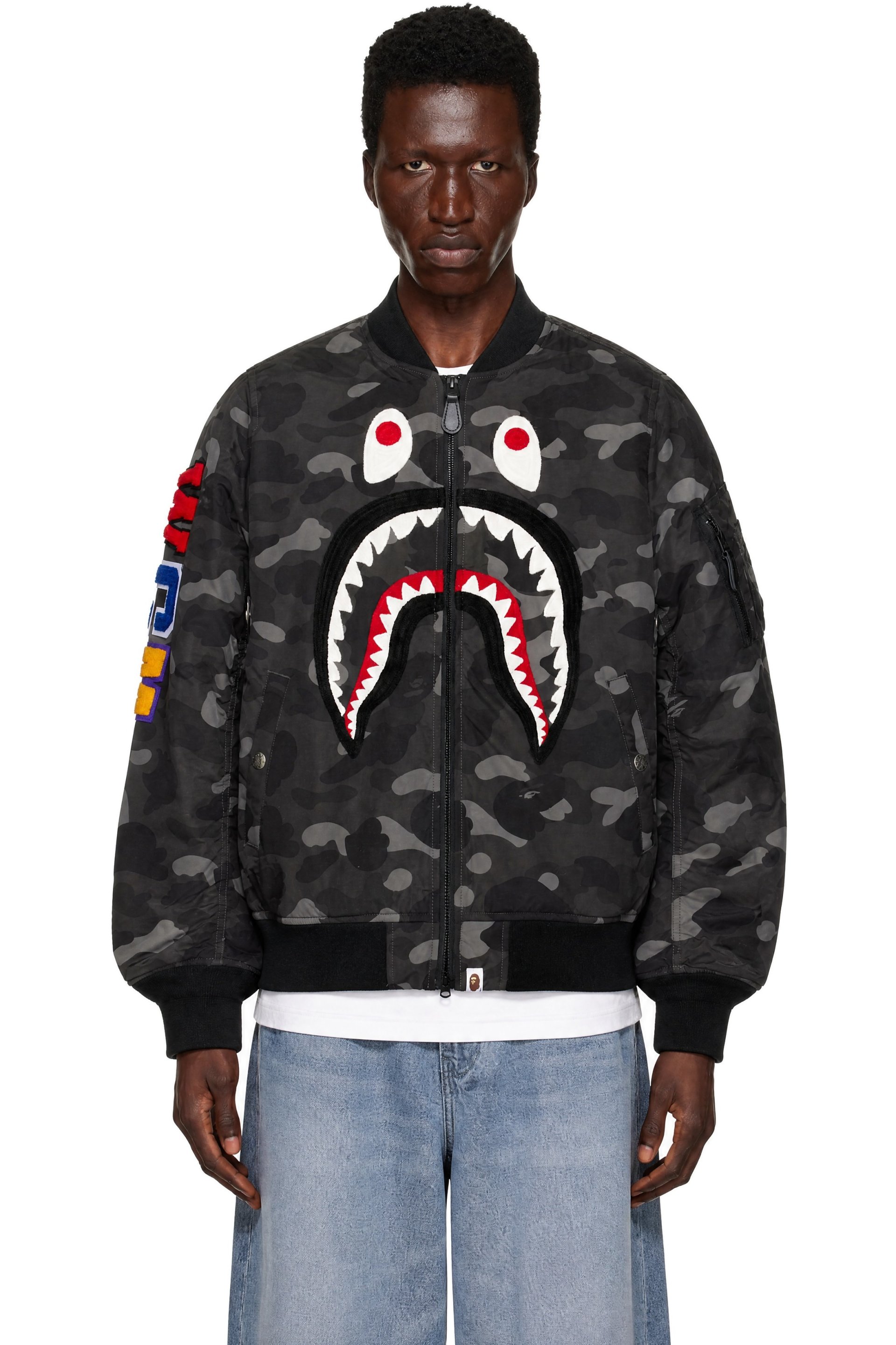 BAPE - Gray Color Camo Shark MA-1 Bomber Jacket