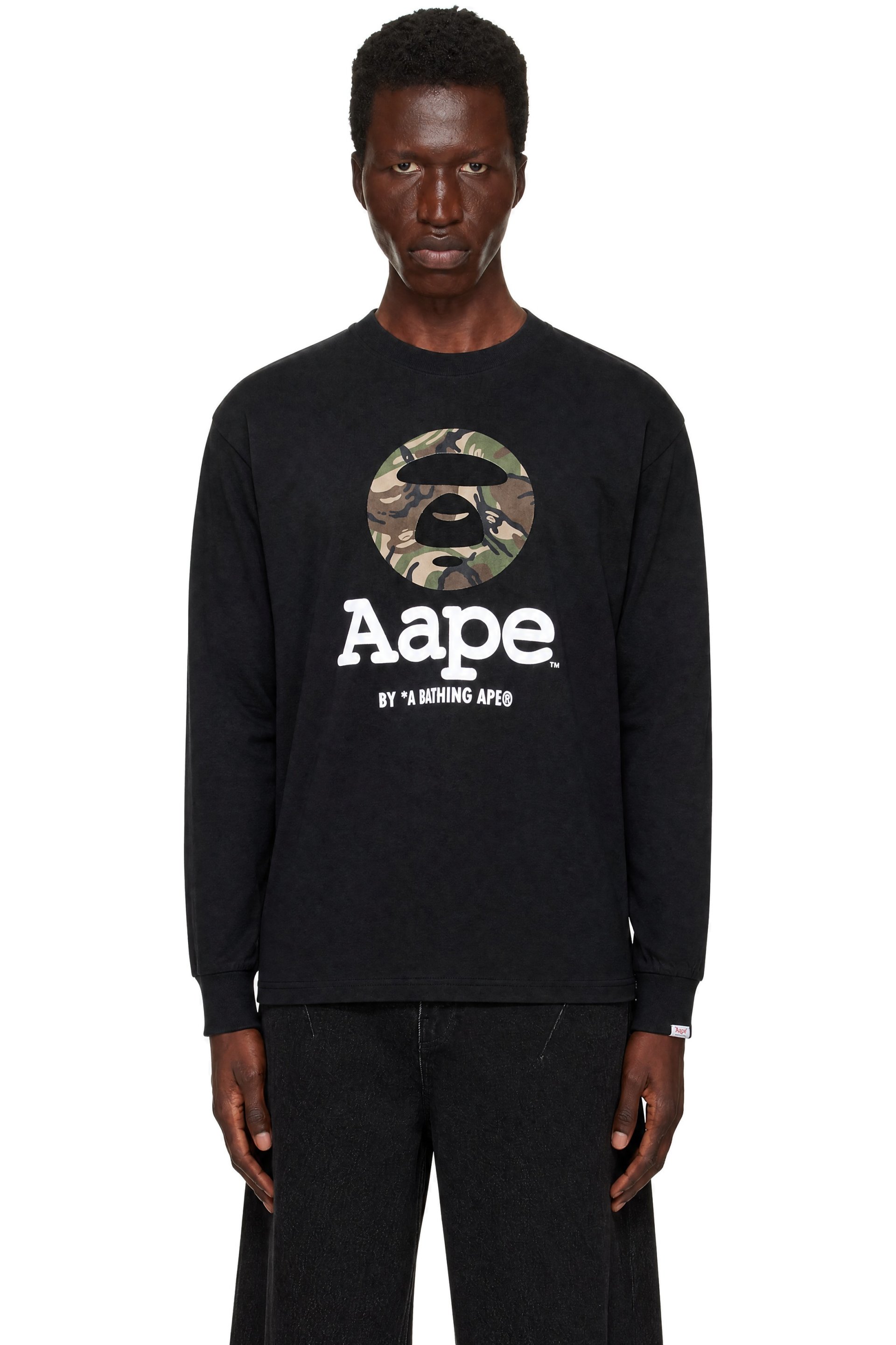 AAPE by A Bathing Ape - Black 'AAPEUNVS' Moonface Long Sleeve T-shirt