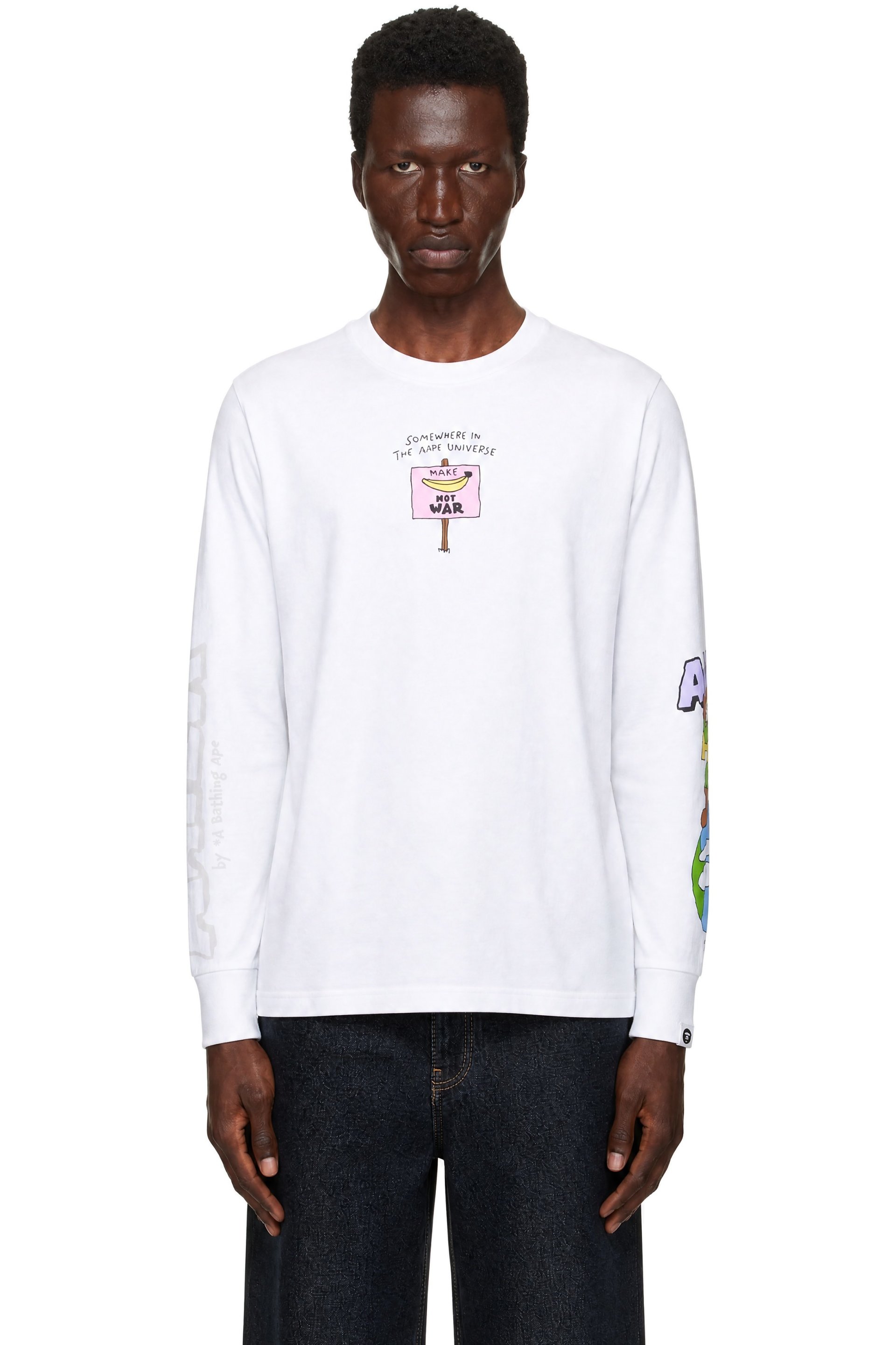 AAPE by A Bathing Ape - T-shirt à manches longues blanc à logos AAPER