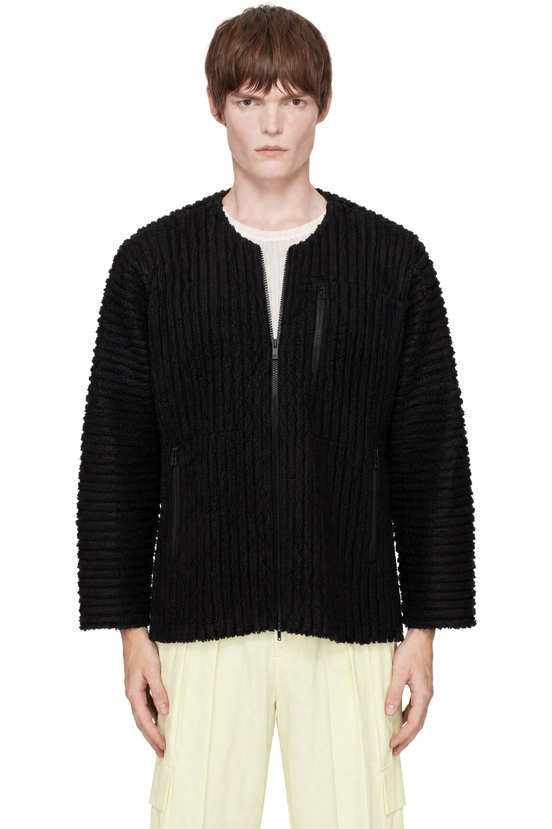 Homme Plissé Issey Miyake - Blouson October noir en molleton à plis