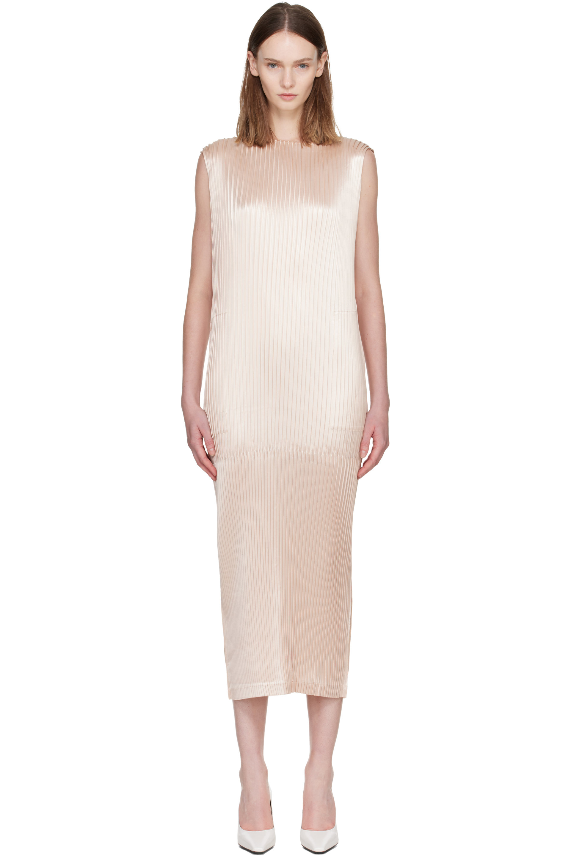 ISSEY MIYAKE - Pink Glossed Panels Pleats Maxi Dress