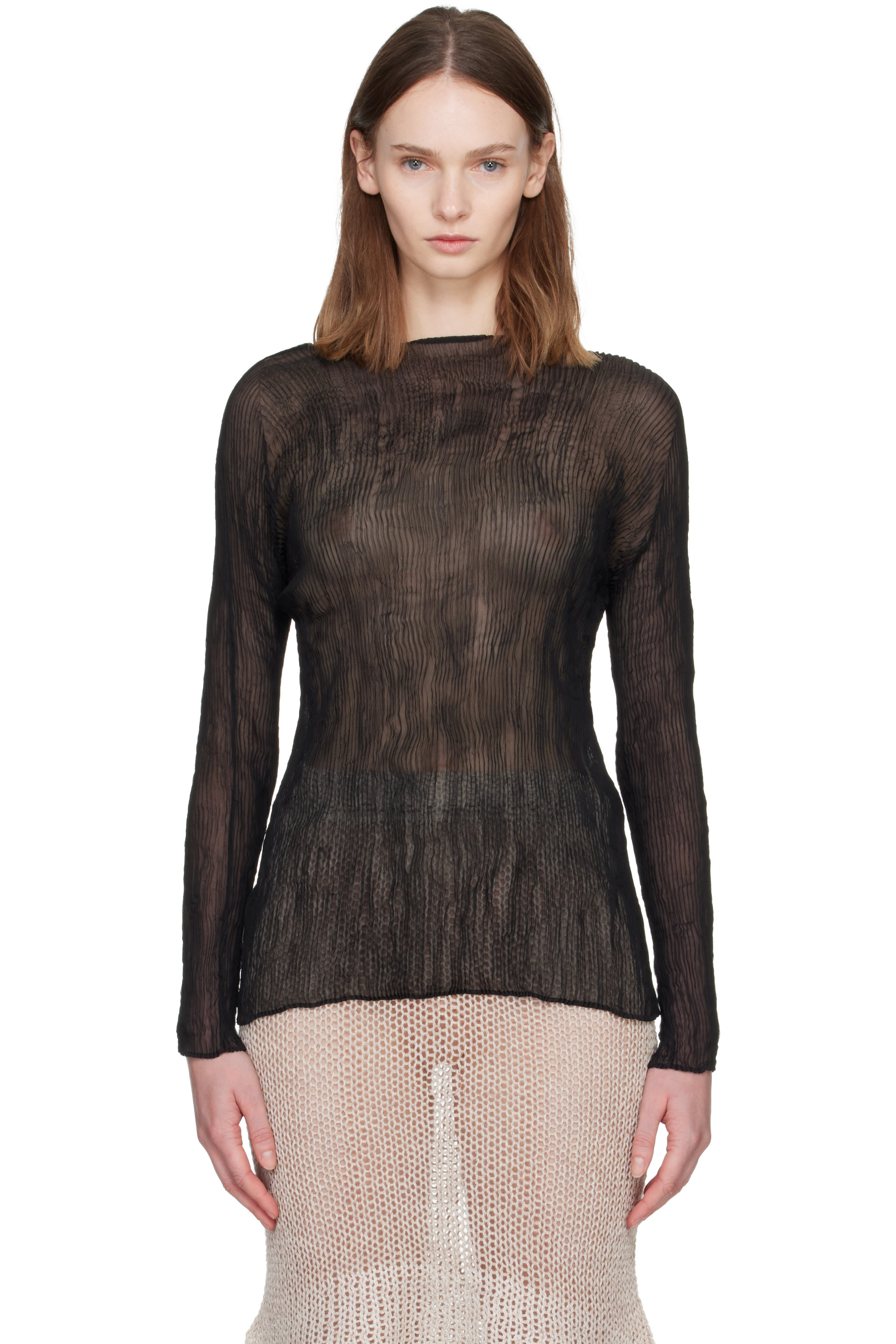 ISSEY MIYAKE - Black Chiffon Twist Top
