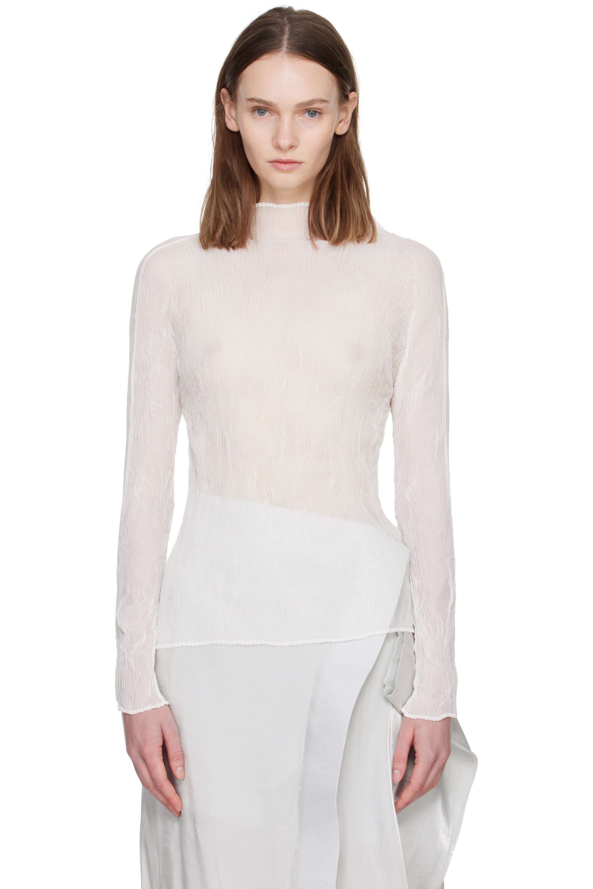 ISSEY MIYAKE - White Chiffon Twist Top