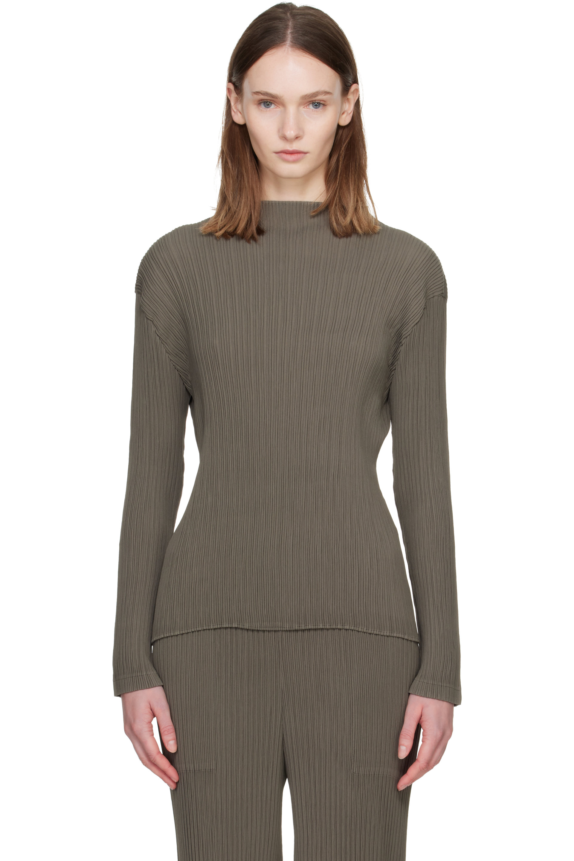 ISSEY MIYAKE - Taupe Hatching Pleats Top