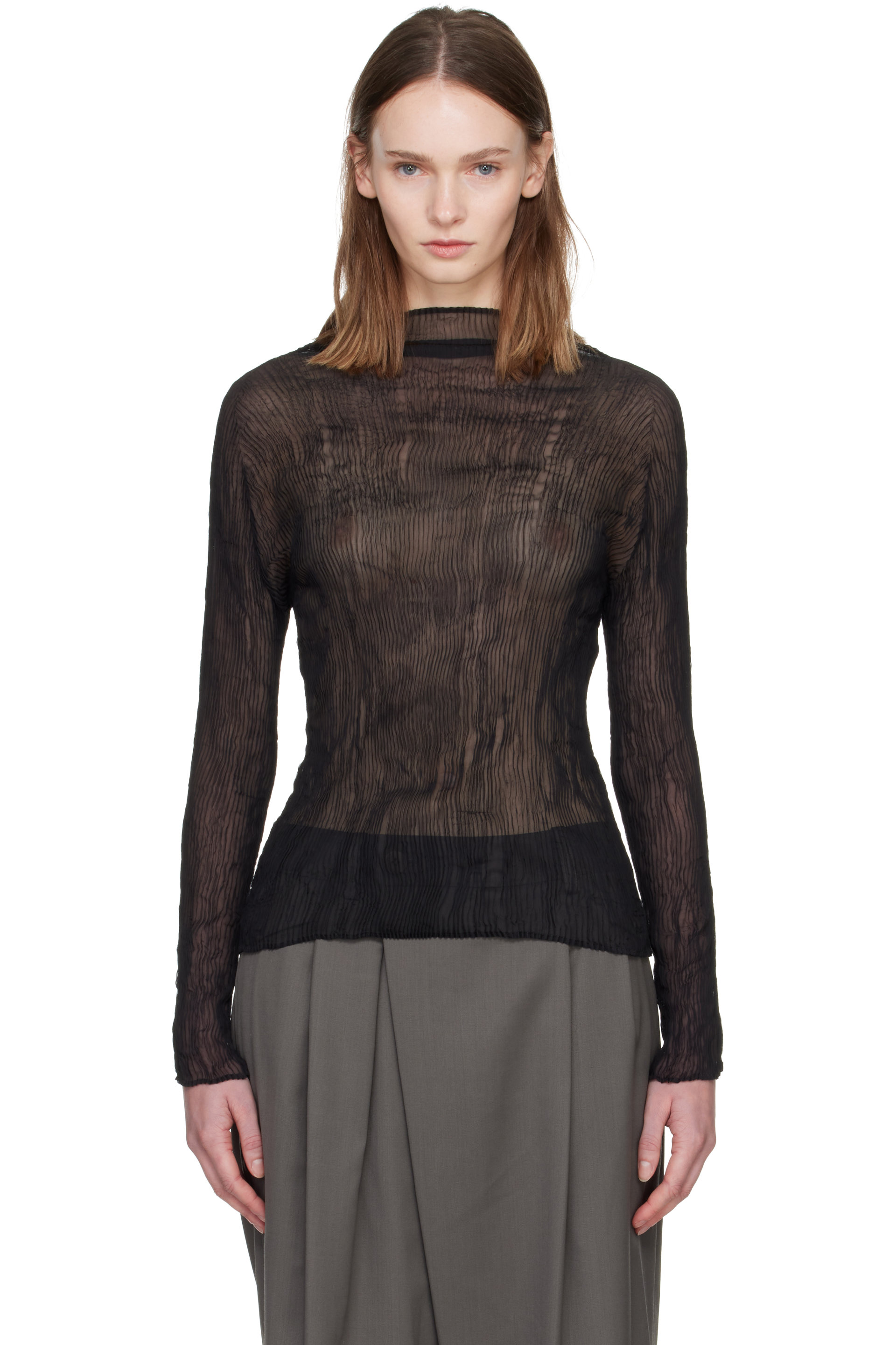 ISSEY MIYAKE - Black Chiffon Twist Top