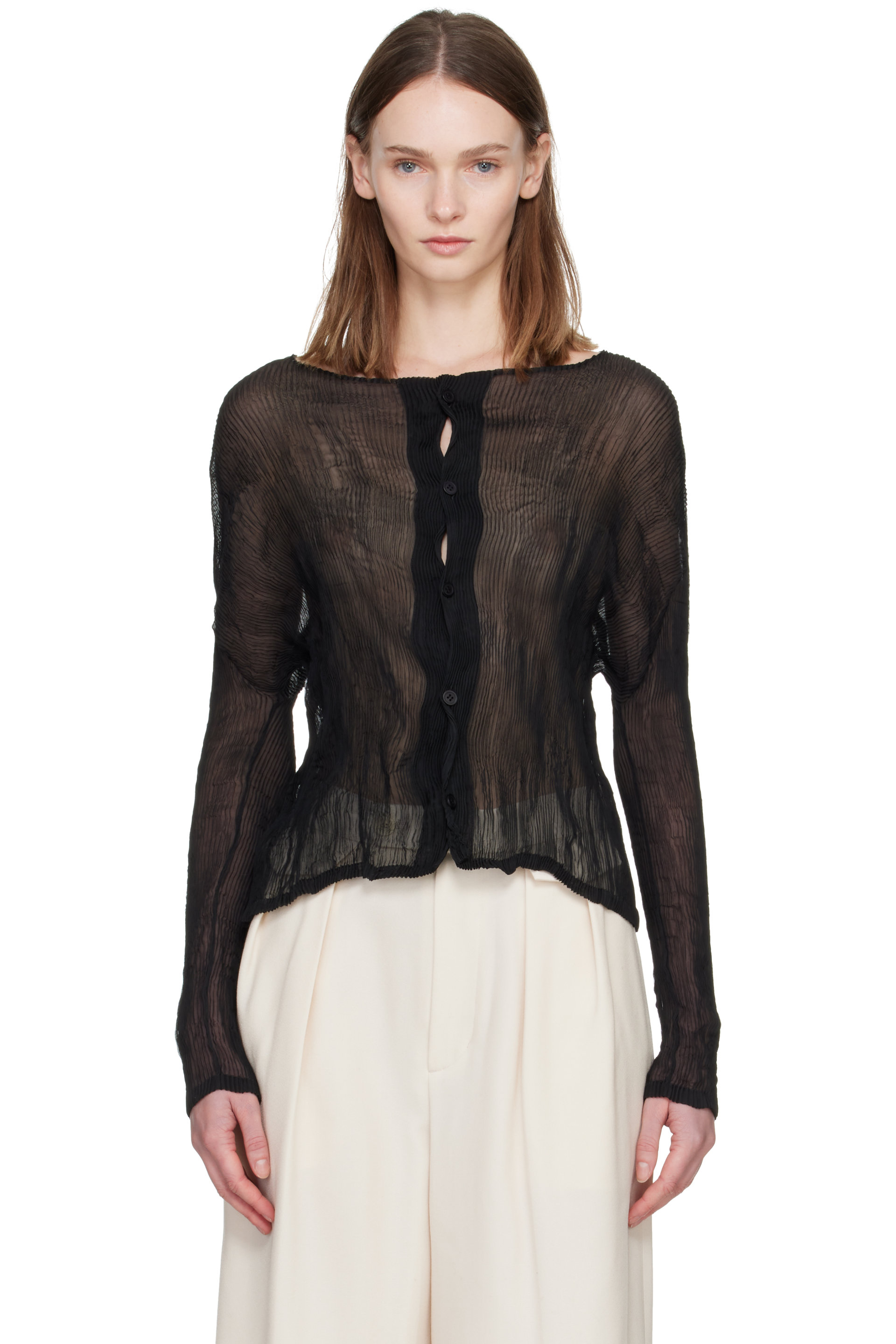 ISSEY MIYAKE - Black Chiffon Twist Shirt