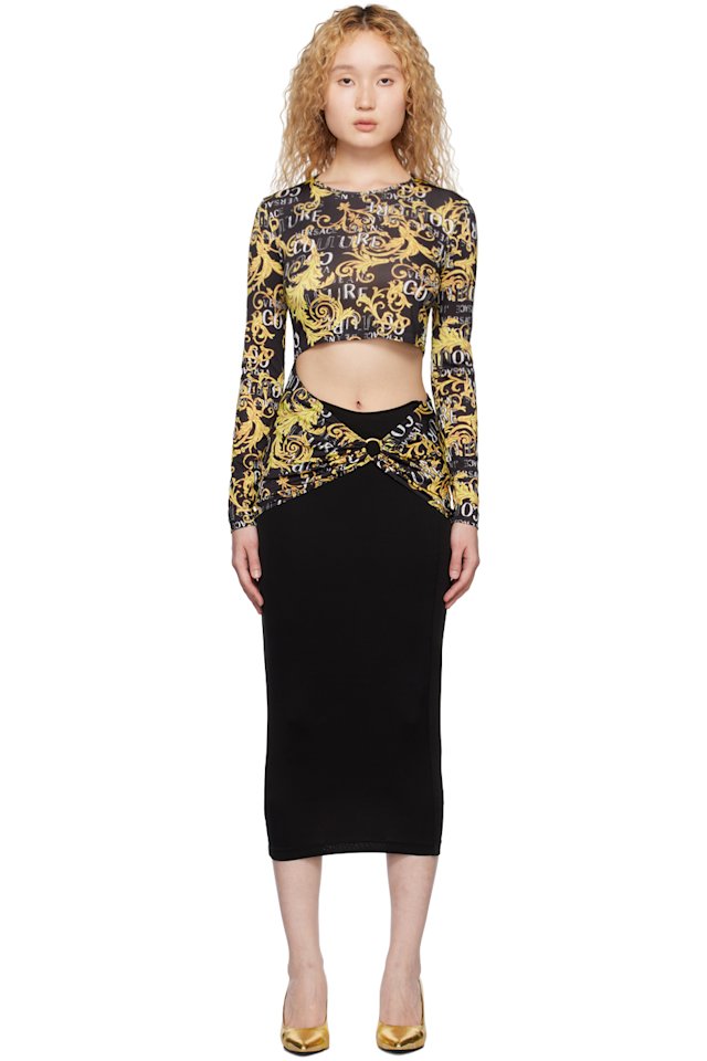 Versace Jeans Couture — Black Printed Midi Dress