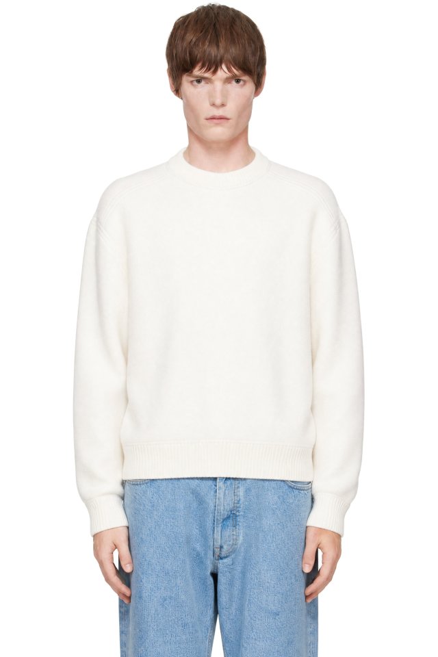 Thom Browne — White CB Stripe Wool Fleece Sweater