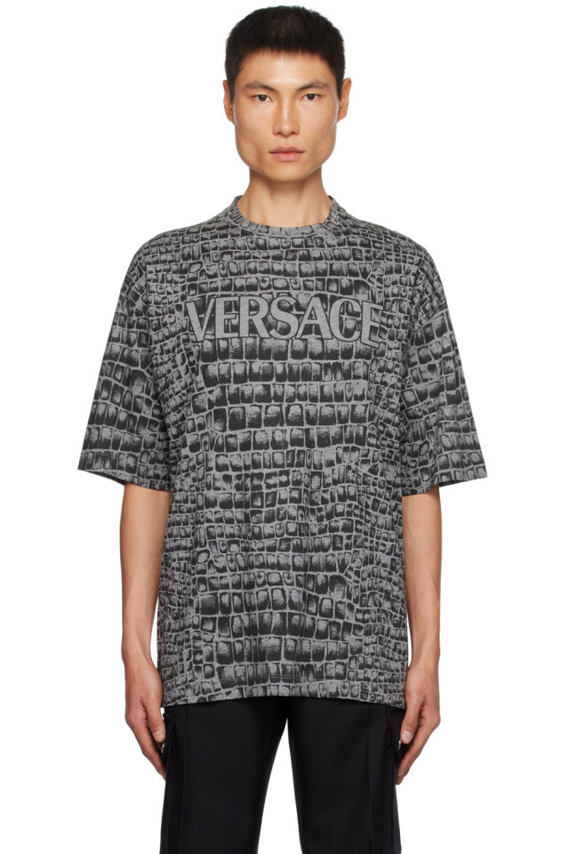 Versace — Gray & Black Coccodrillo T-Shirt