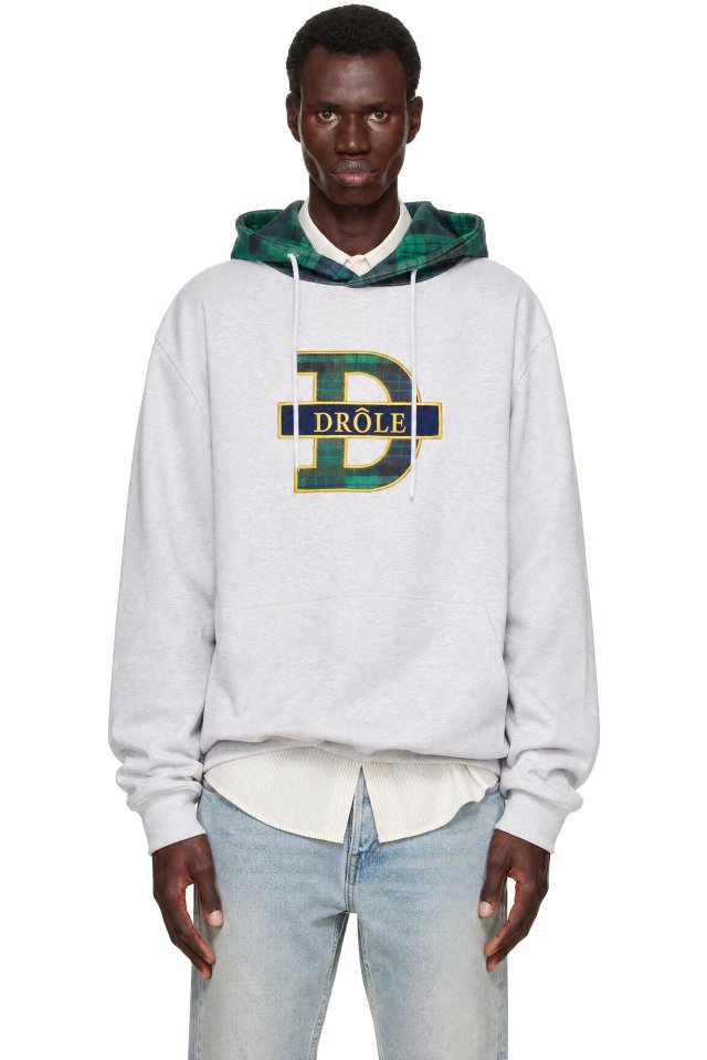 Drôle De Monsieur — Gray 'Le Hoodie Drôle Tartan' Hoodie