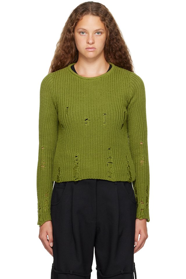 Song for the Mute — Green Distressed Sweater