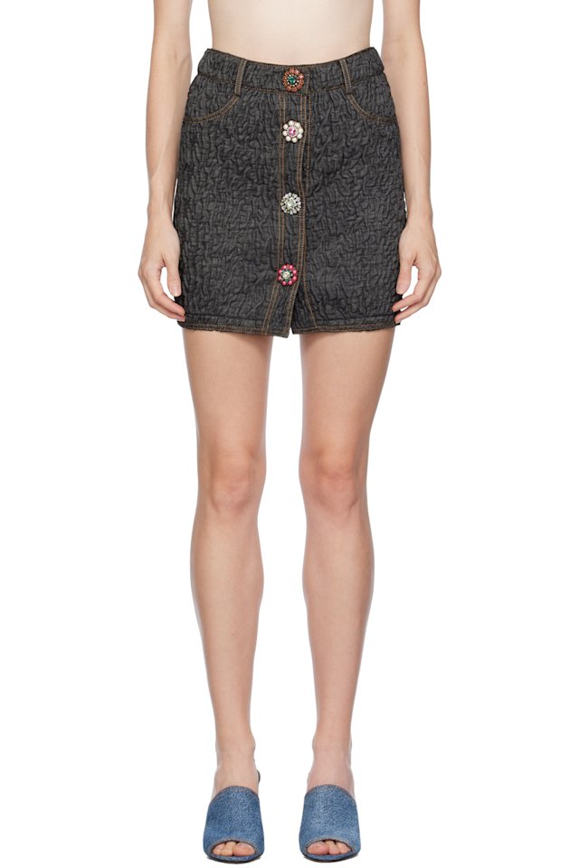 Moschino — Black Crystal-Cut Denim Miniskirt