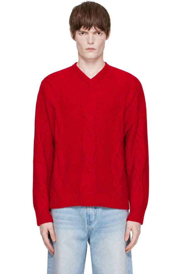 Cordera — Red Wool Braided Sweater