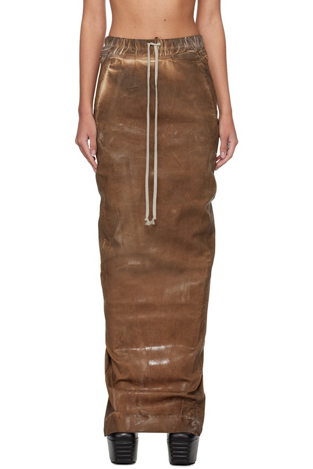 Rick Owens DRKSHDW — Brown Pull On Pillar Denim Maxi Skirt