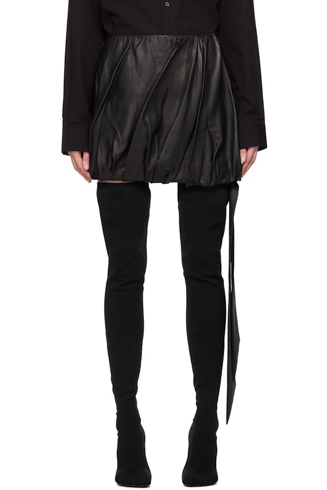 Helmut Lang — Black Ballooned Leather Miniskirt