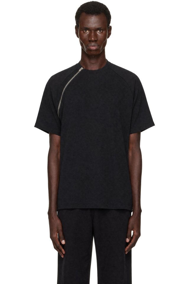 HELIOT EMIL — Black Sequence Zip T-shirt