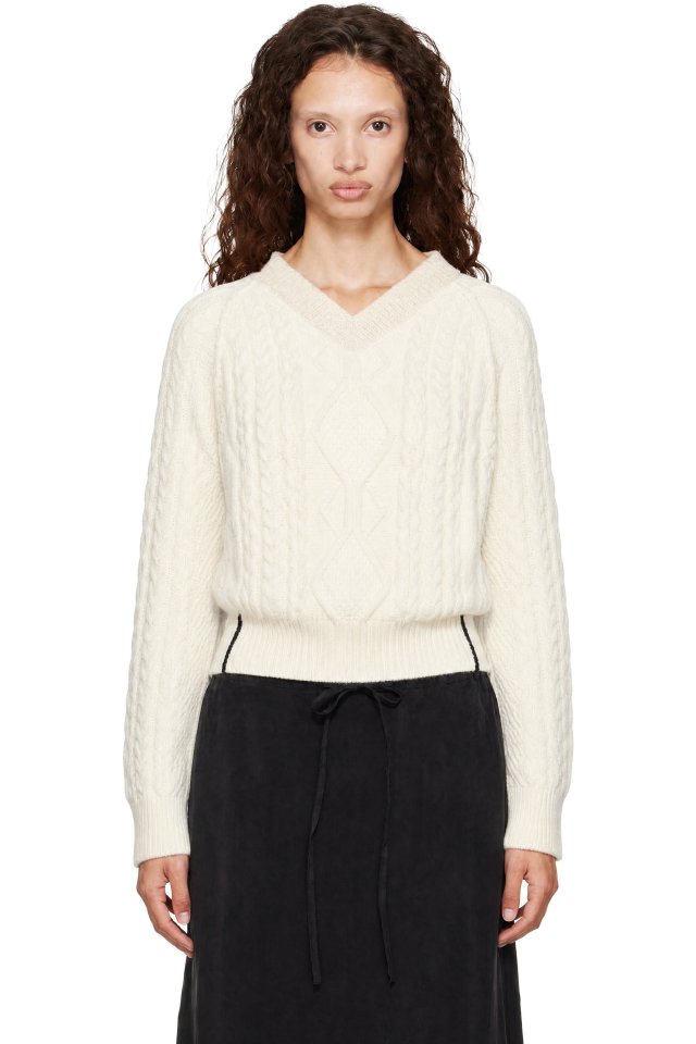 Victoria Beckham — Off-White V-Neck Sweater