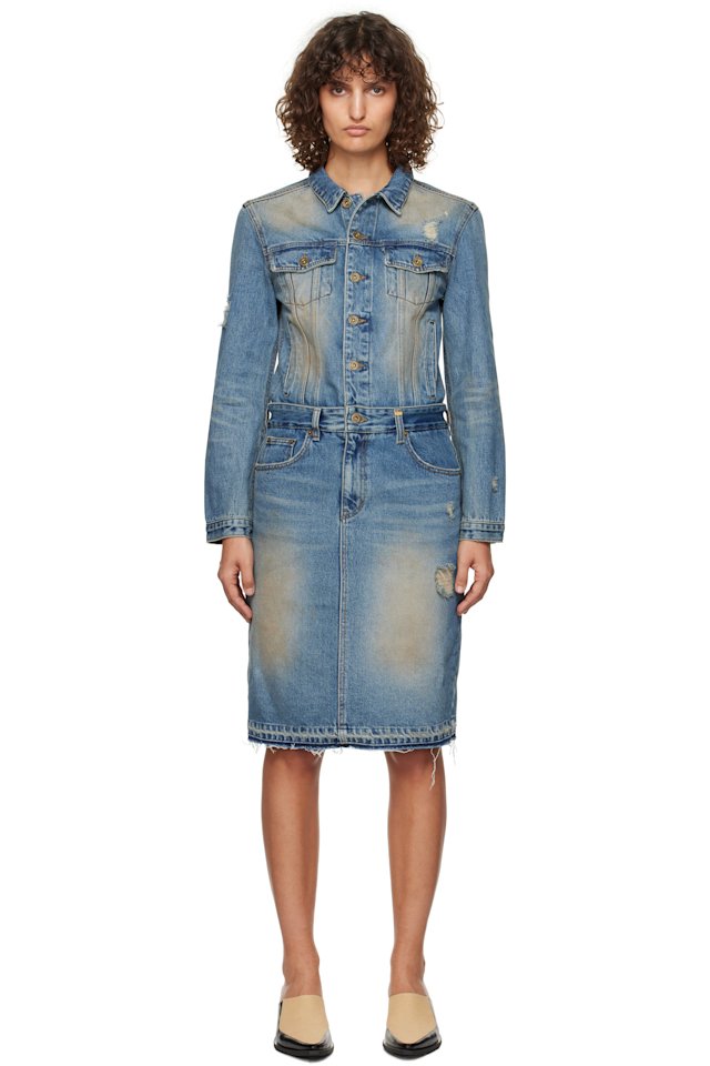 We11done — Blue Washed Denim Midi Dress