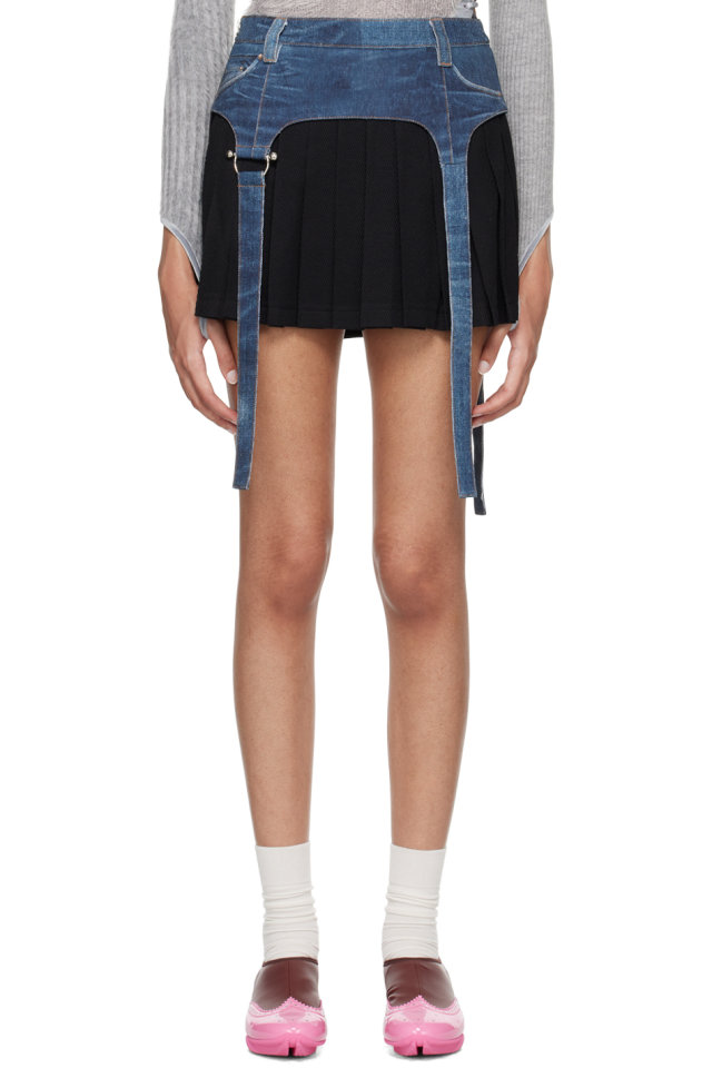 Andersson Bell — Blue & Black Trompe L'œil Pleats Miniskirt