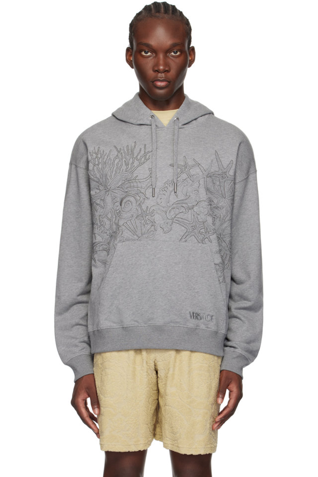 Versace — Gray Barocco Sea Hoodie