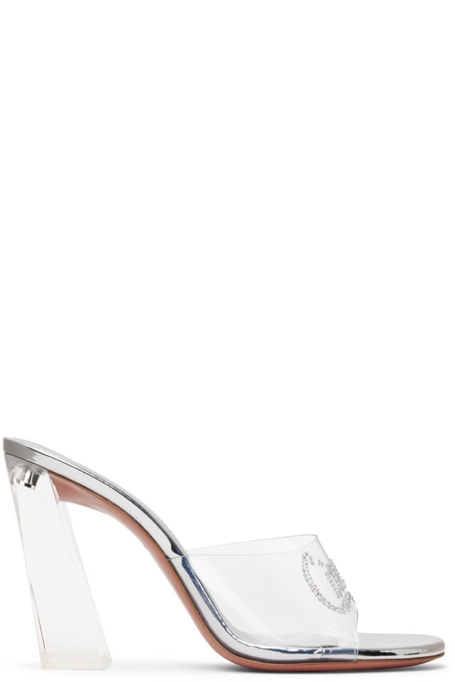 Amina Muaddi — Transparent 'Bella' Glass Heeled Sandals