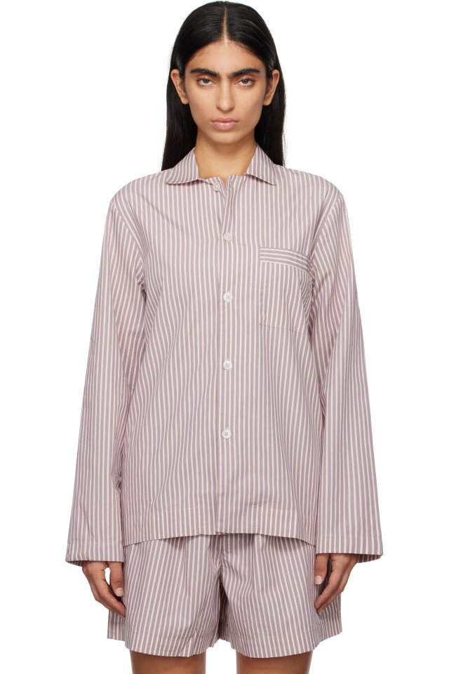 Tekla — Purple & White Poplin Long-Sleeved Pyjama Shirt