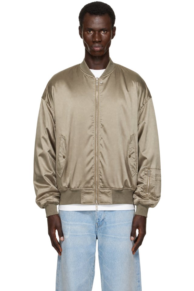 System — Khaki Satin Bomber Jacket