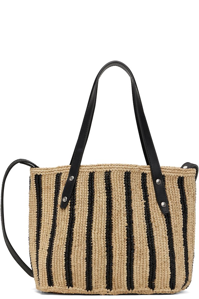 rag & bone — Beige & Black Small Striped Straw Tote