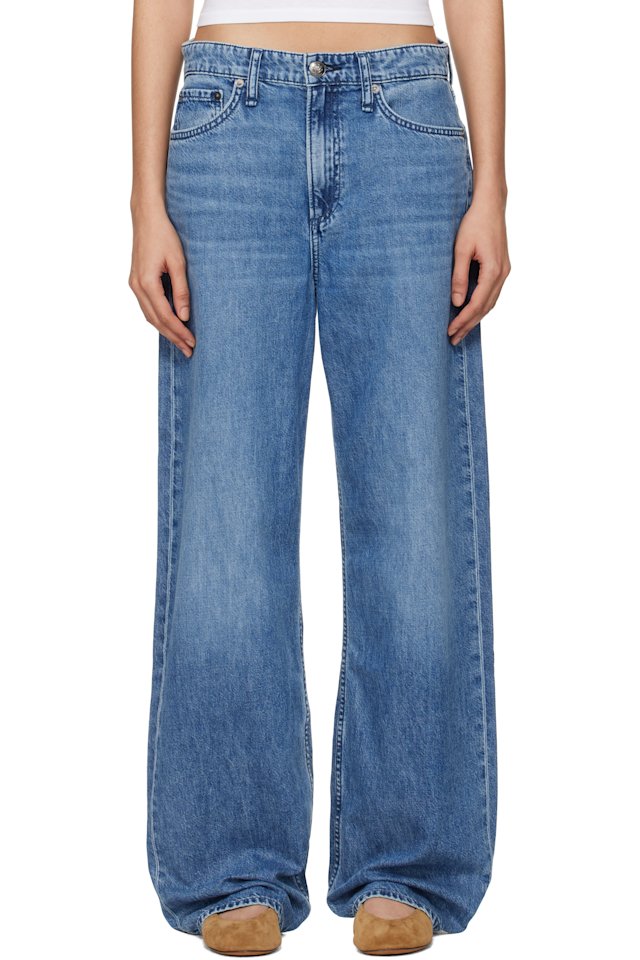 rag & bone — Blue 'The Logan' Mid-Rise Wide Leg Jeans