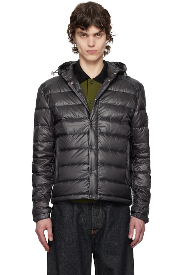 Moncler — Gray Gliere Hooded Short Down Jacket