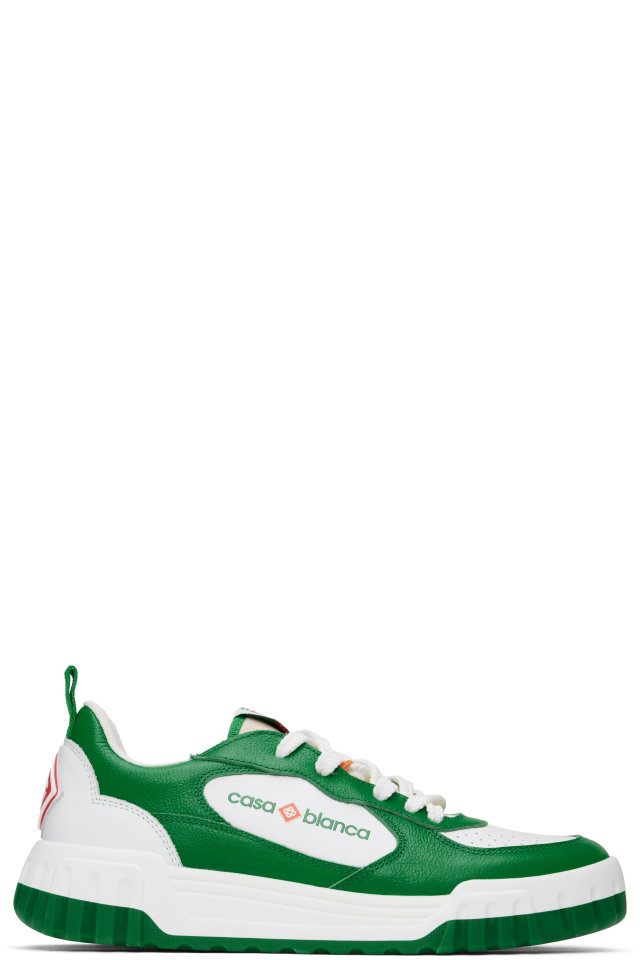 Casablanca — Green & White Court Sneakers