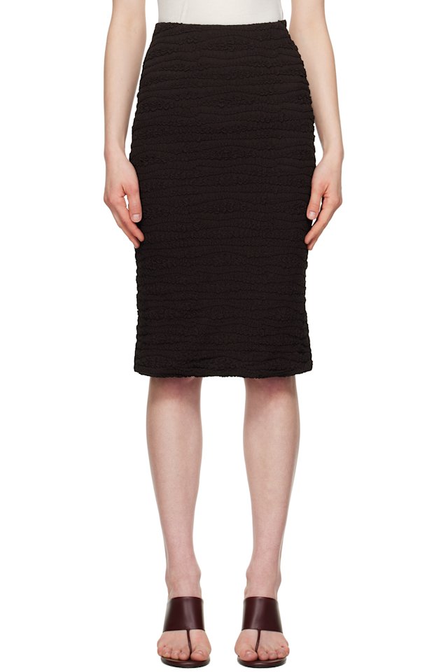 Jil Sander — Brown Shirring Midi Skirt