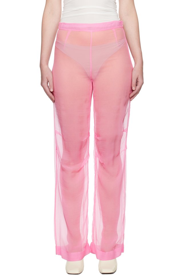 ALAINPAUL — Pink Mousseline Silk Chiffon Knee Trousers