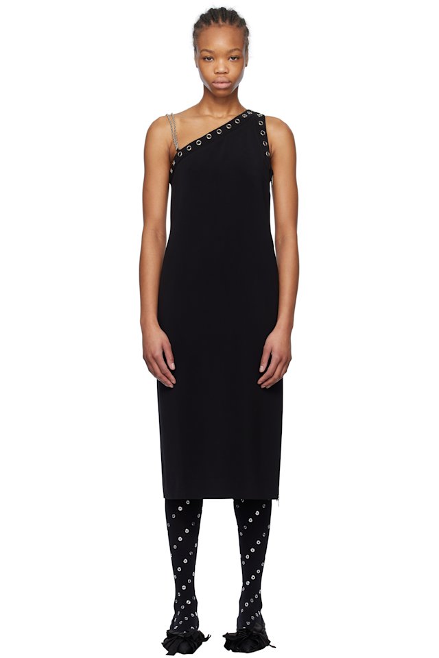We11done — Black Unbalanced Midi Dress
