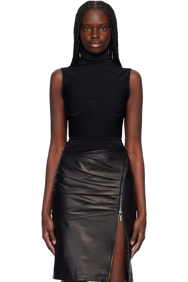 Nensi Dojaka — Black Alice Corset Knit Bodysuit