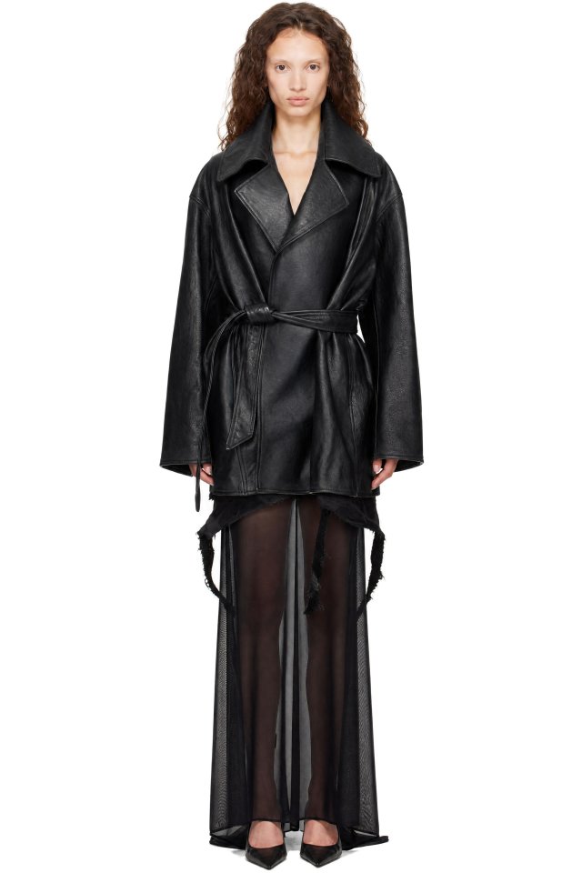 Balenciaga — Black High Collar Soft Matte Leather Jacket