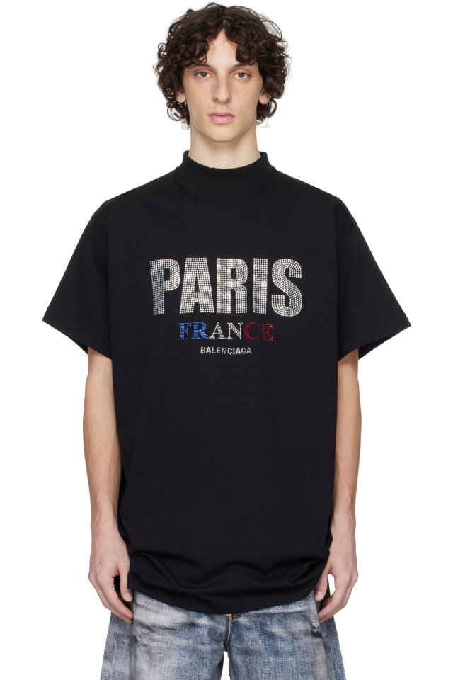 Balenciaga — Black 'Paris' Strass Vintage Jersey Oversized T-shirt