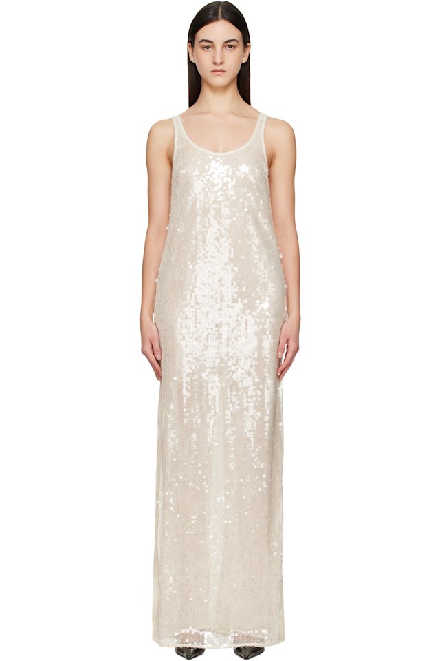 Stella McCartney — Off-White Sequins Tank Maxi Dress