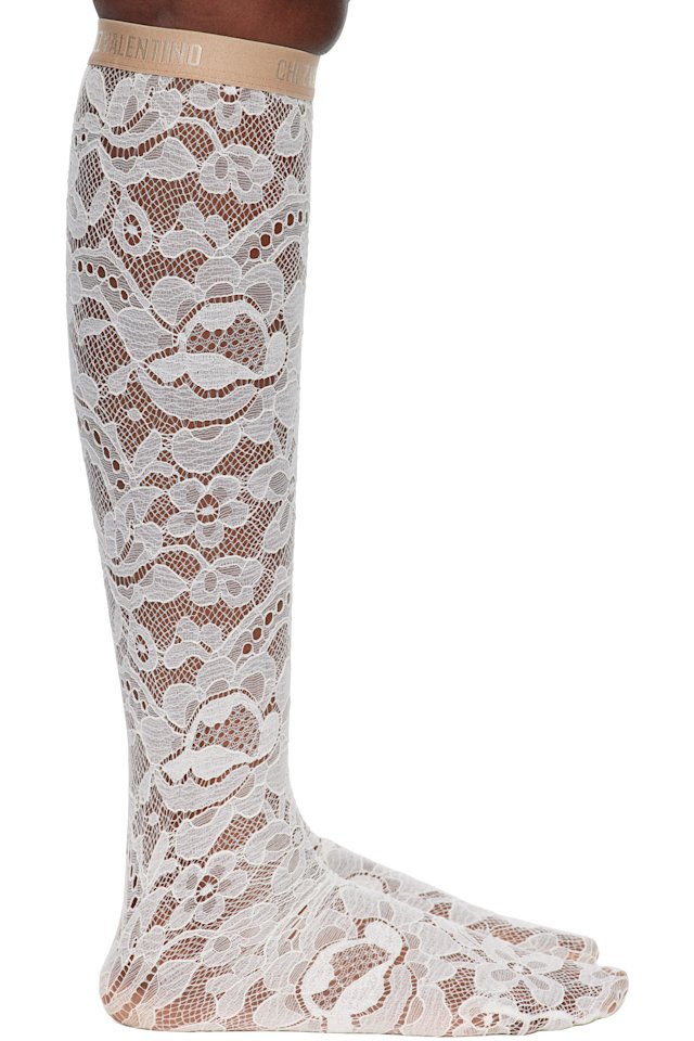 Valentino — White Rebrode Lace Socks