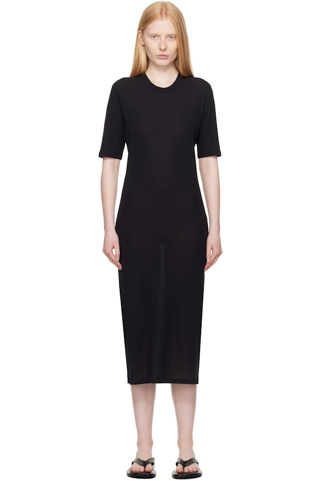 AMI Paris — Black Cotton Short Sleeve Maxi Dress