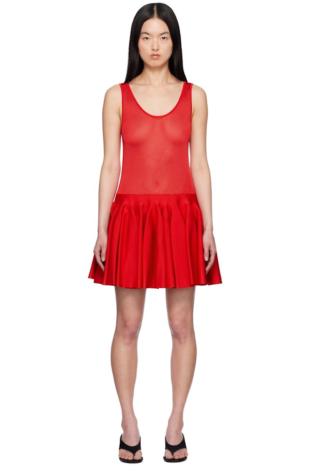 ALAÏA — Red Knit Godet Minidress